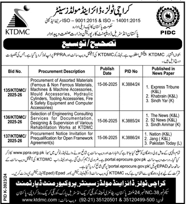 Karachi Tools, Dries & Molds Center Karachi Tender Notice